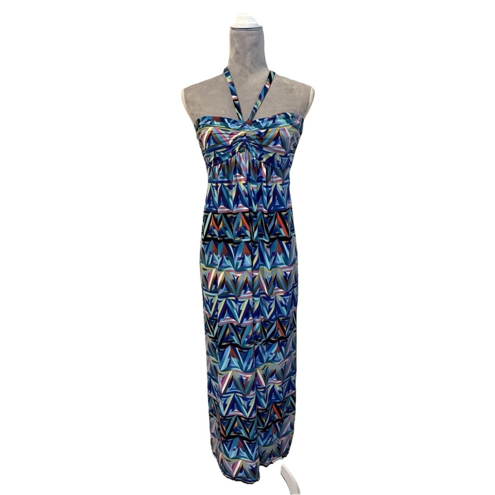 Nicole by Nicole Miller Y2K 2000s Multicolored Halter Neck Tie Maxi Dress Sz MED
